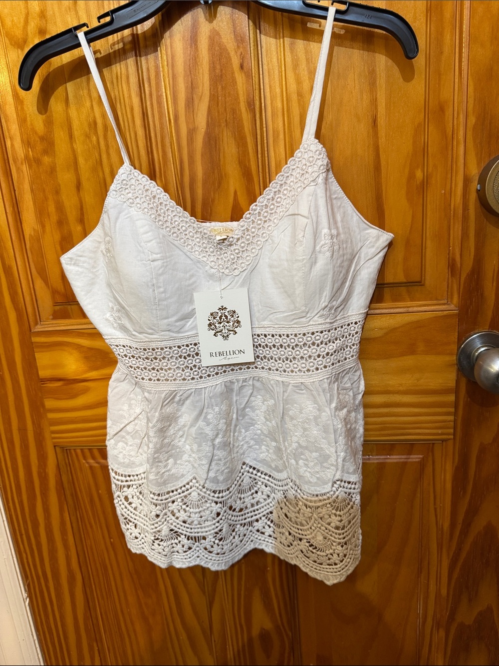Rebellion Cream Lace-Trim Spaghetti Strap Camisole